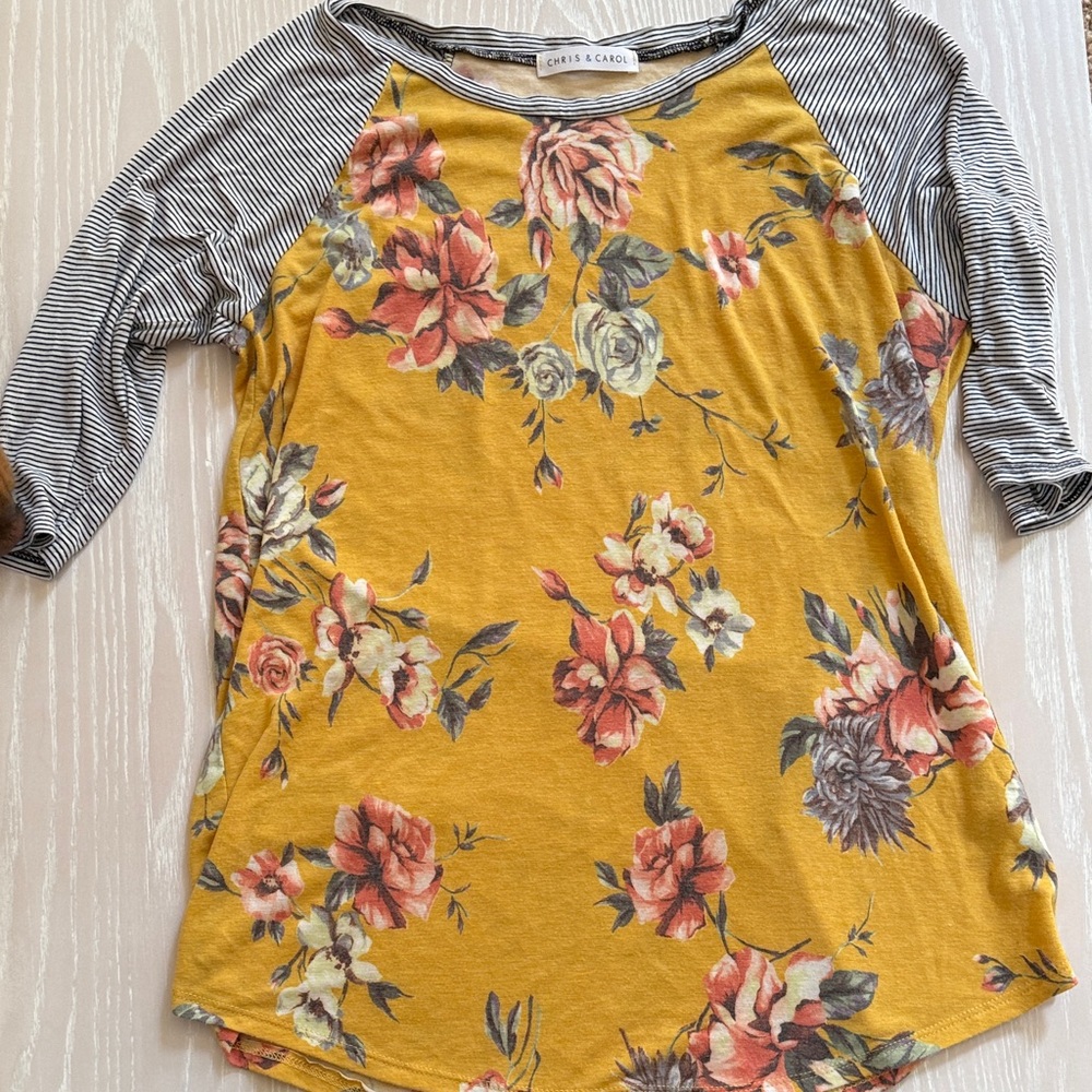 Chris & Carol Mustard Floral Long Sleeve Top